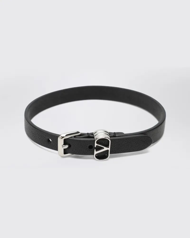 Valentino Garavani VLogo Signature Armband aus Kalbsleder mit Schnalle Schwarz