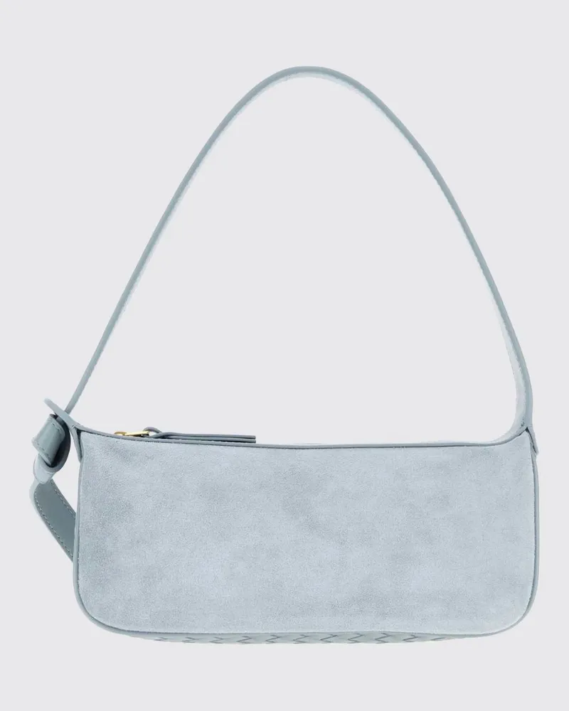 Bottega Veneta Kleine Nodo Schultertasche aus Intrecciato-Veloursleder Hellblau