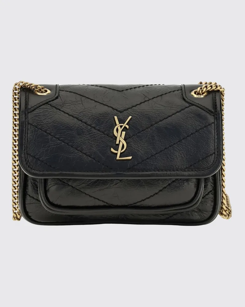 Saint Laurent Niki Mini-Tasche aus gestepptem Kalbsleder mit YSL-Monogramm Schwarz