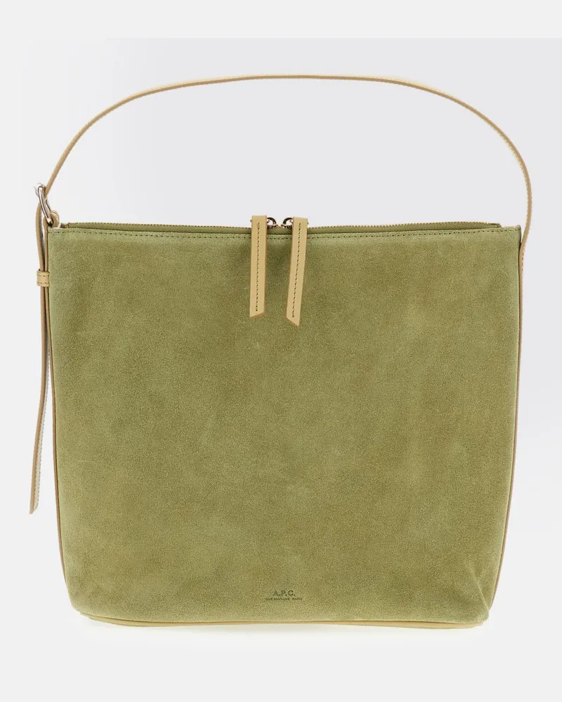 A.P.C. Vera Schultertasche aus Veloursleder mit verstellbarem Henkel Grün
