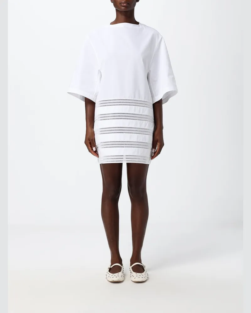 Alaïa Perforierte Mini-Tunika aus Baumwollpopeline mit kurzen Ärmeln Weiß