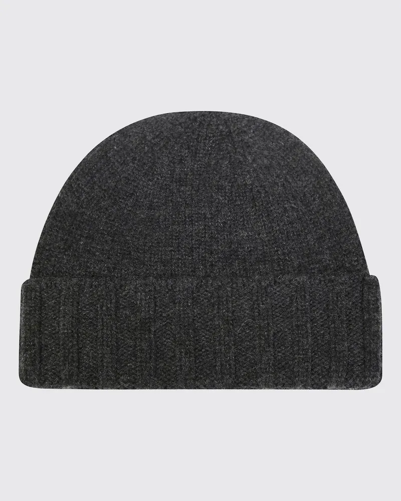 Drumohr  Beanie-Mütze aus reinem Kaschmir in Rippstrick mit Umschlag Grau