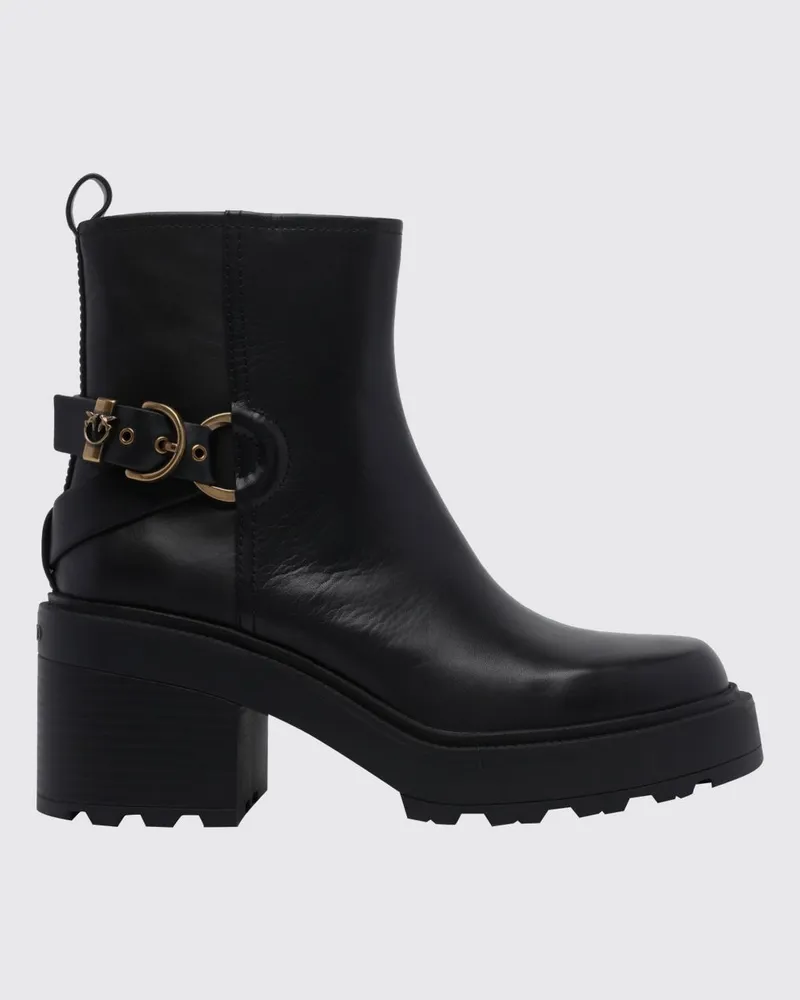 Pinko Biker-Stiefeletten Altea aus Leder mit Profilsohle und Love Birds-Logo Schwarz