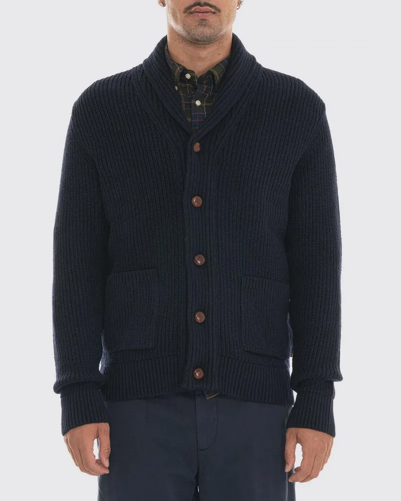 Barbour Wollmischung-Cardigan mit Schalkragen und aufgesetzten Taschen Blau