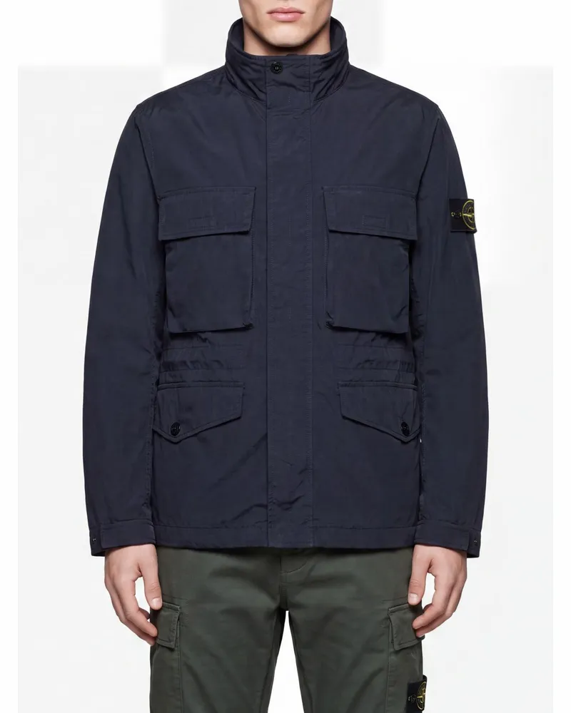 Stone Island Kurzer Parka aus technischem Twill mit Stehkragen und Compass-Logo Navy