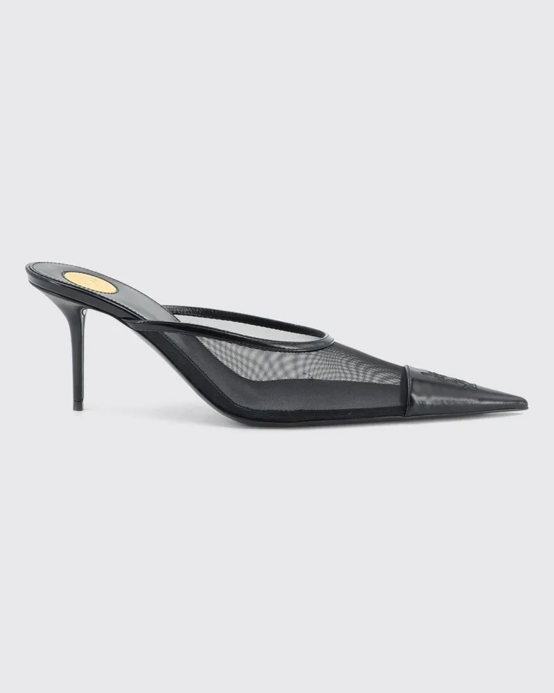 Saint Laurent Renée Mules aus Mesh und Leder mit YSL-Monogramm Schwarz