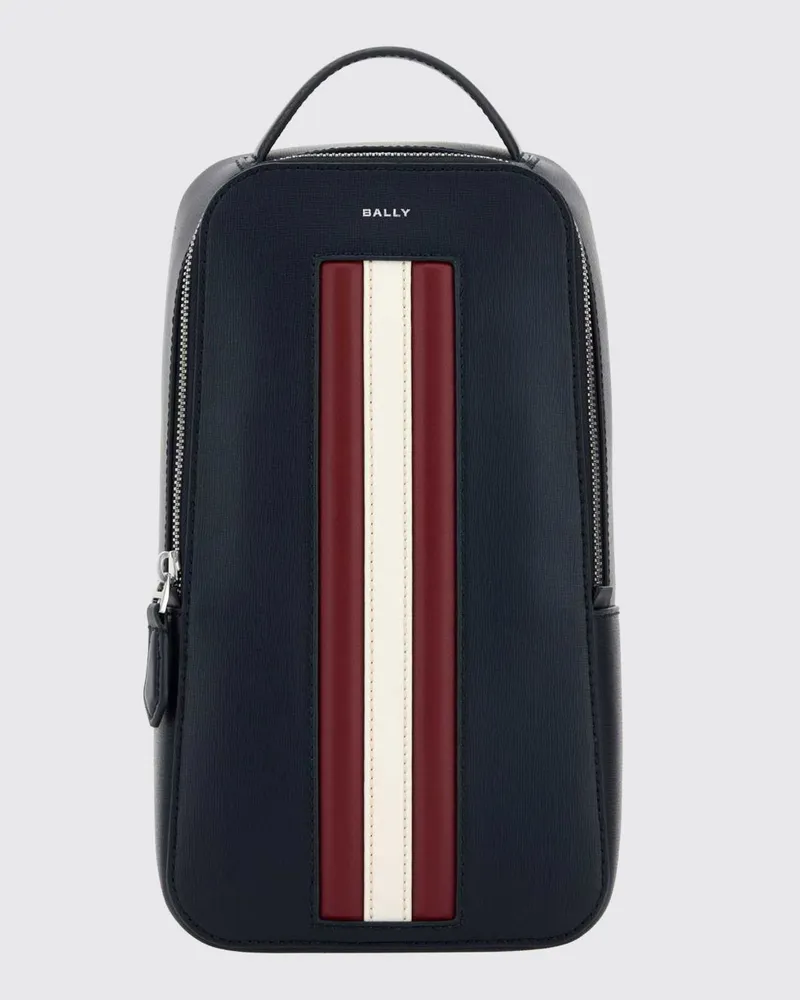Bally Mythos Gestreifte Gürteltasche aus geprägtem Leder mit verstellbarem Riemen Blau