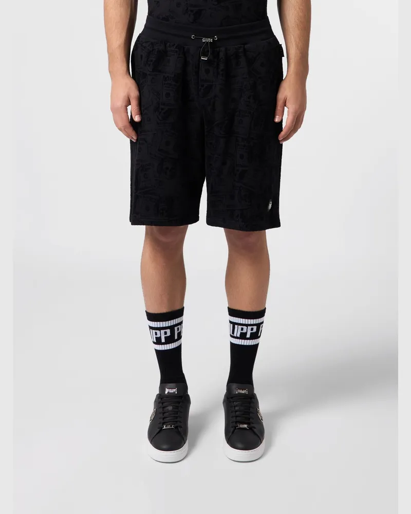 Philipp Plein Jersey-Jogging-Shorts von mit Grafikdruck und Kordelzug Schwarz