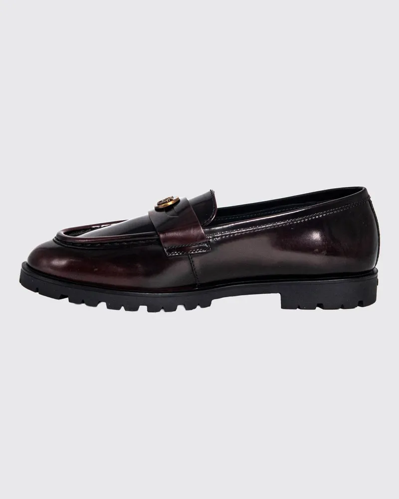 Pinko Nora Pennyloafer aus Glattleder mit Riemen und metallischem Love-Birds-Logo Burgunderrot