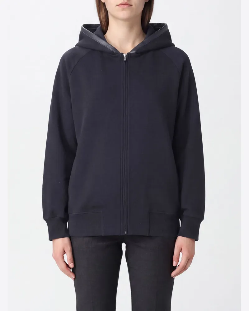 Semicouture Locker geschnittener Wollstrick-Hoodie mit Reißverschluss und überschnittenen Schultern Schwarz