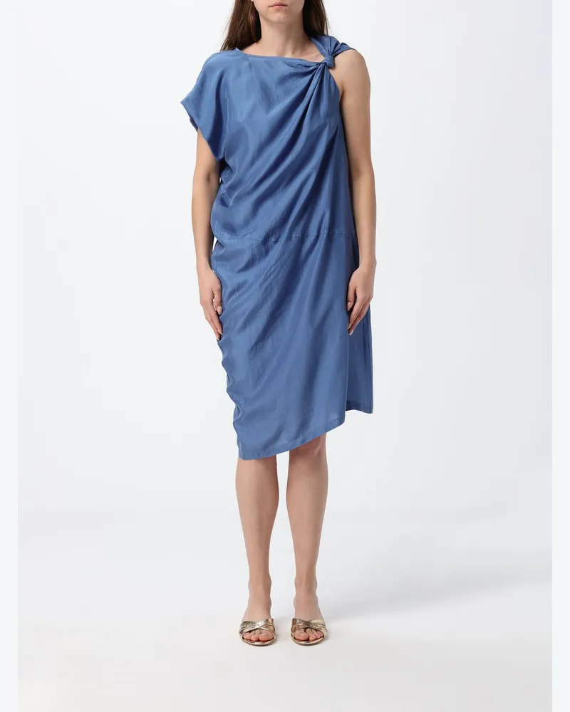 TELA Asymmetrischer One-Shoulder-Midi-Kaftan aus Leinen Blau