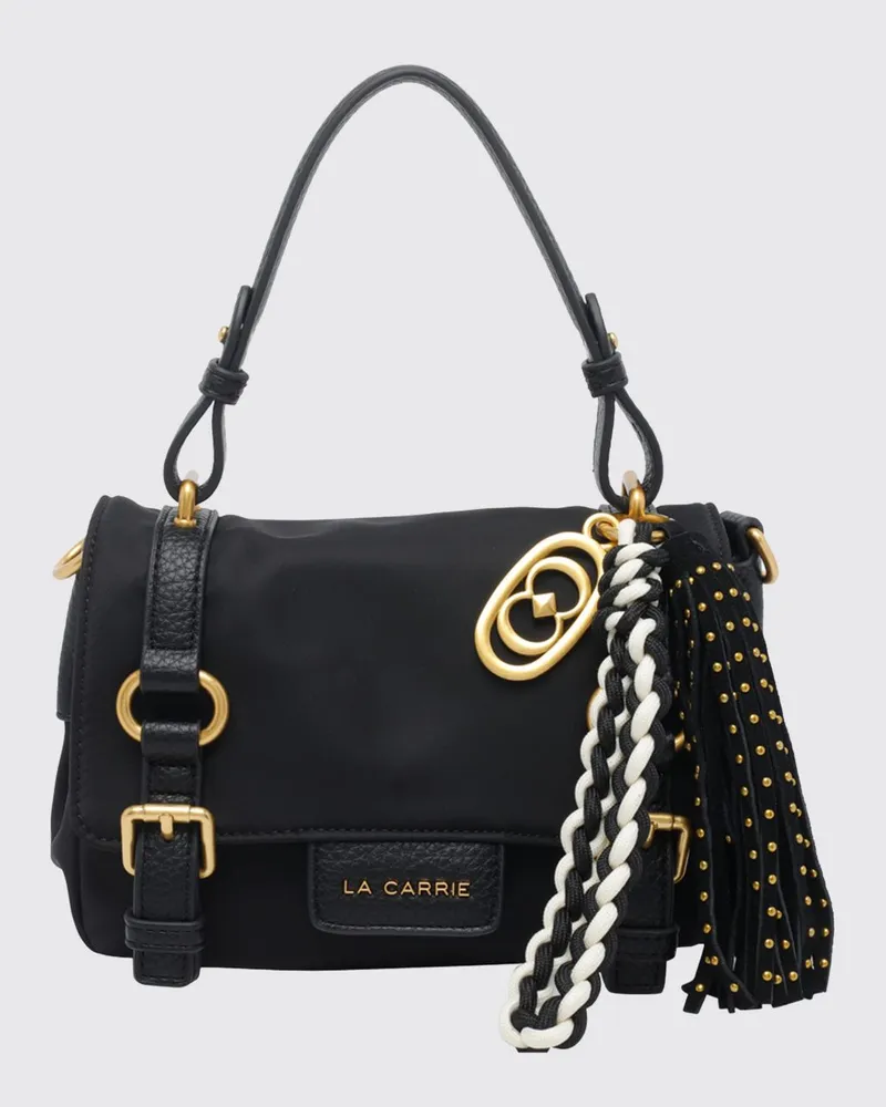 LA CARRIE Atena Mini-Schultertasche aus Nylon mit Ledergriff Schwarz