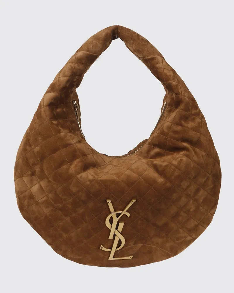 Saint Laurent Gesteppte Icare Schultertasche aus Veloursleder mit YSL-Monogramm Braun