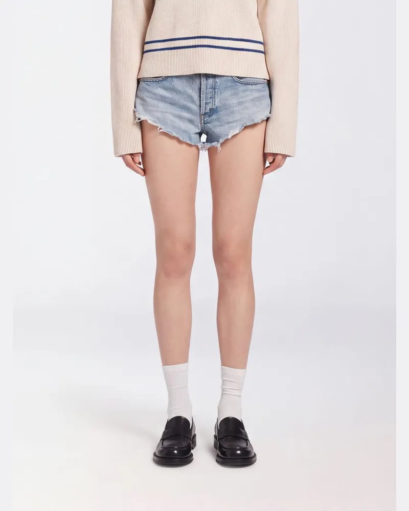 Balenciaga Distressed-Denim-Shorts in Slim-Fit mit mittlerer Leibhöhe und fransigem Saum Blau