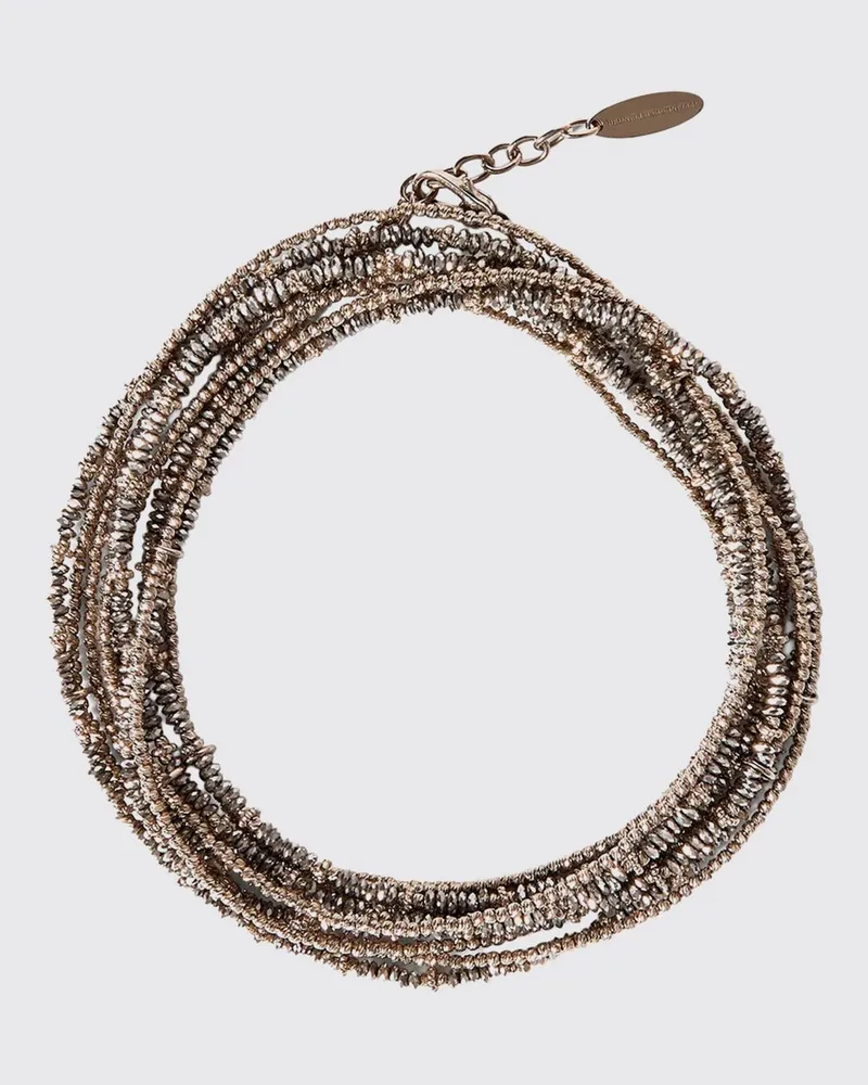 Brunello Cucinelli Mehrreihiges Armband aus 925er Silber mit Steinen und graviertem Logo Stahl