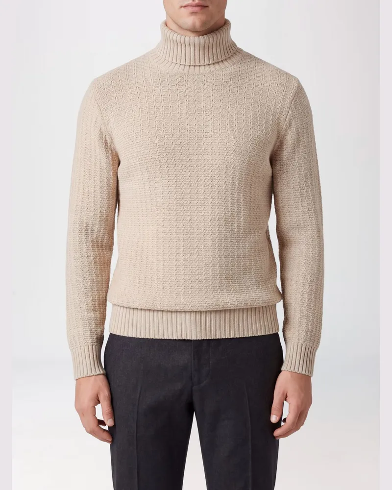 CIRCOLO 1901 Woll-Rollkragenpullover mit geripptem Kragen und Bündchen Beige