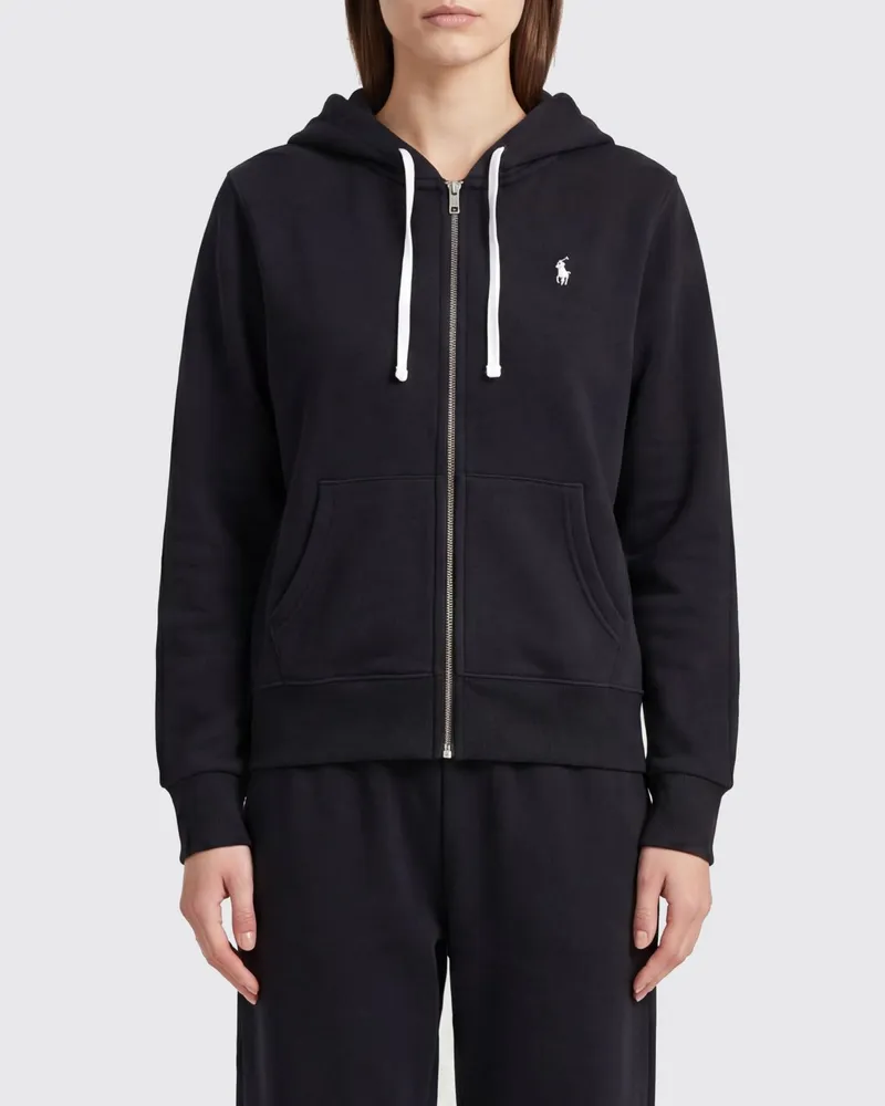 Ralph Lauren Kapuzenjacke aus Baumwollmischung mit Reißverschluss und gesticktem Logo Schwarz