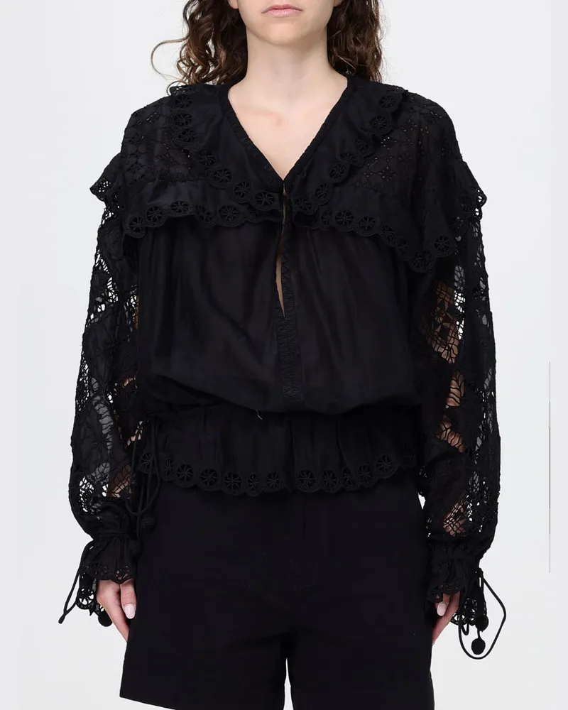 Isabel Marant Nowana V-Ausschnitt-Bluse aus Viskose mit bestickten Spitzeneinsätzen Schwarz