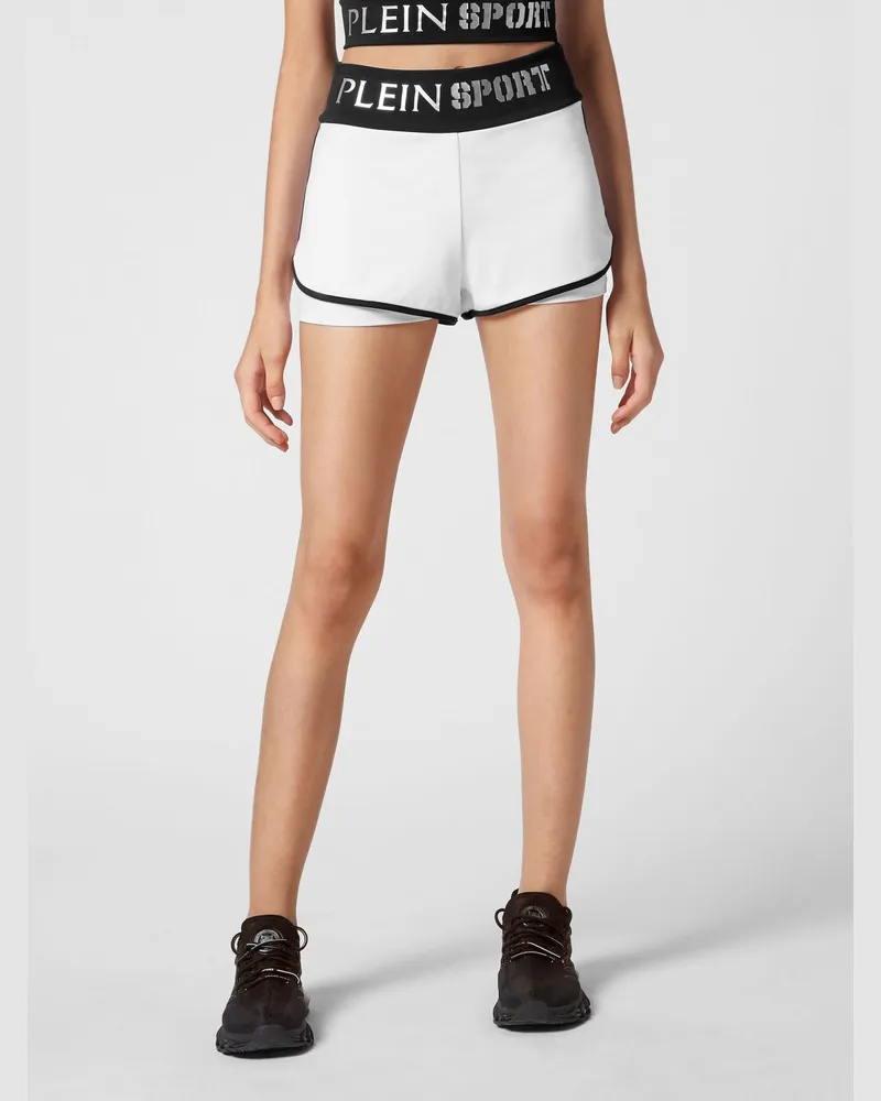 Philipp Plein Hoch taillierte Sportshorts mit elastischem Logo-Bund Weiß