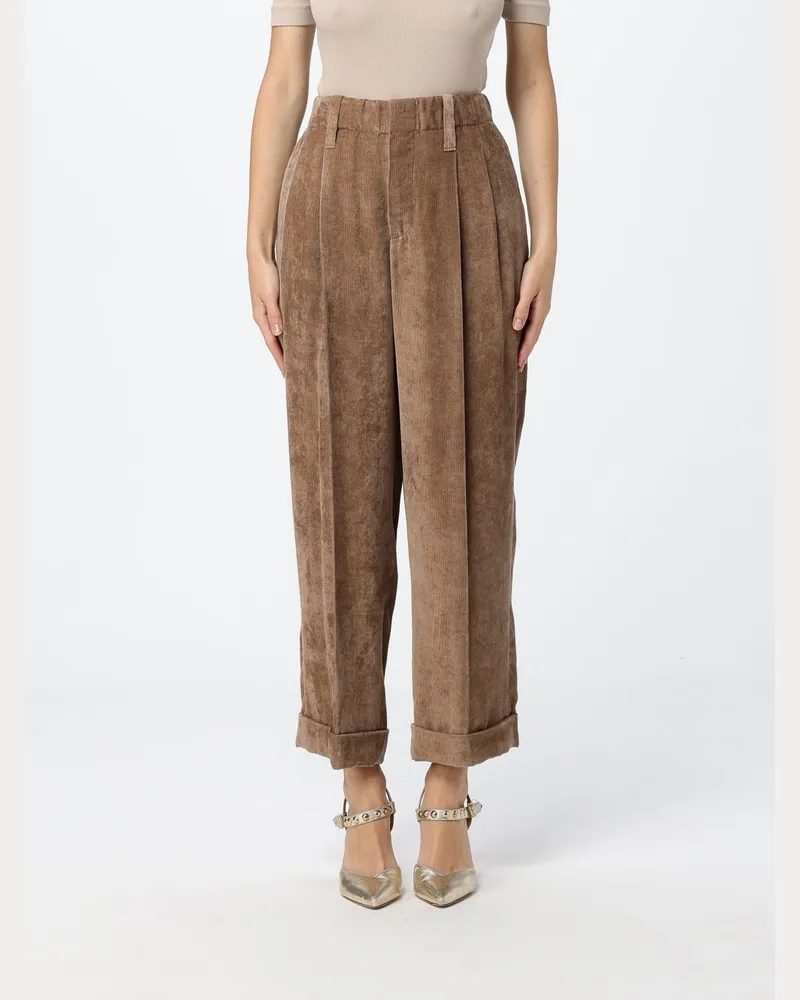 Brunello Cucinelli Weit geschnittene Cropped-Hose aus Kaschmir-Cordsamt Haselnuss