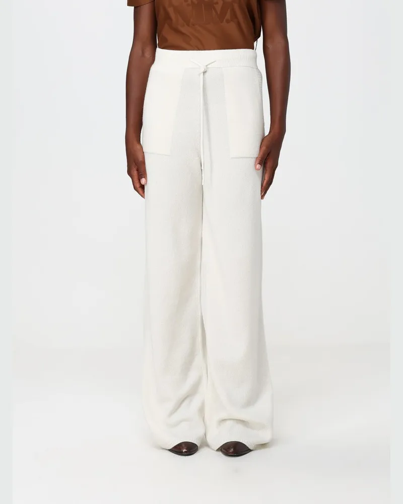 Max Mara Hoch taillierte Wide-Leg-Strickhose aus reinem Kaschmir Weiß
