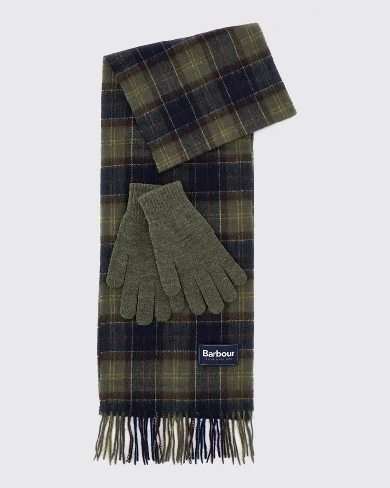 Barbour Set aus zwei Wollschals mit Tartanmuster und Fransensaum Olive