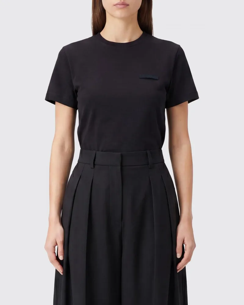 Jacquemus Kurzärmeliges T-Shirt aus Stretch-Baumwolle mit Rundhalsausschnitt Schwarz
