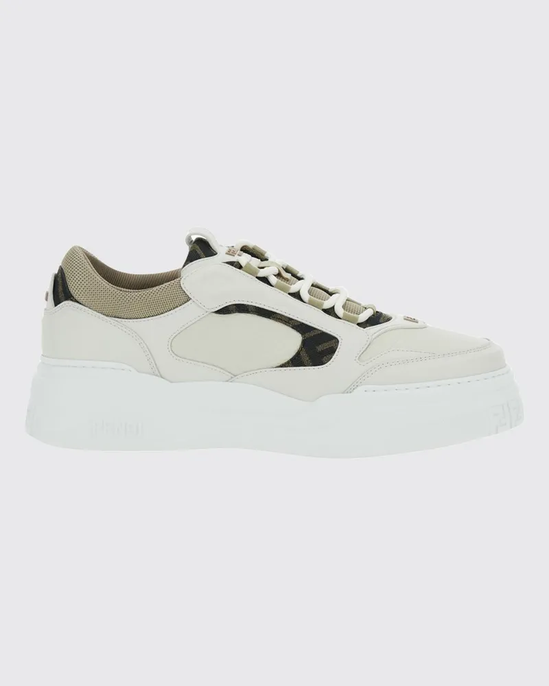 Fendi Force Sneaker aus Leder und Mesh mit FF-Monogramm und Plateausohle Weiß