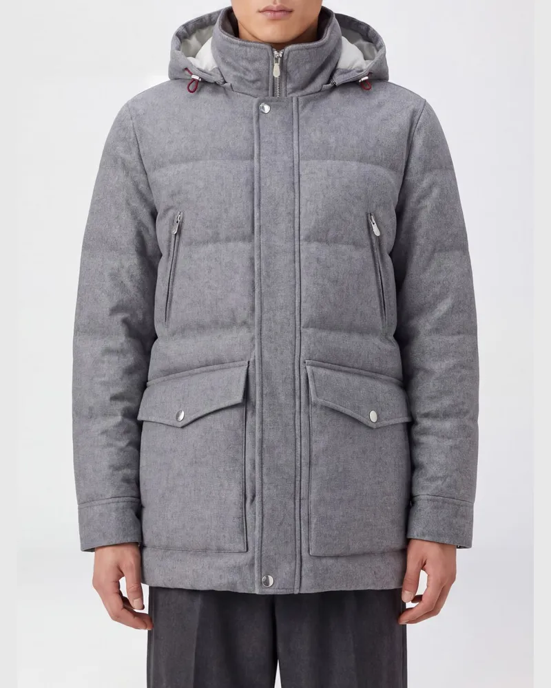 Brunello Cucinelli Gefütterter Wollparka mit abnehmbarer Kapuze Grau