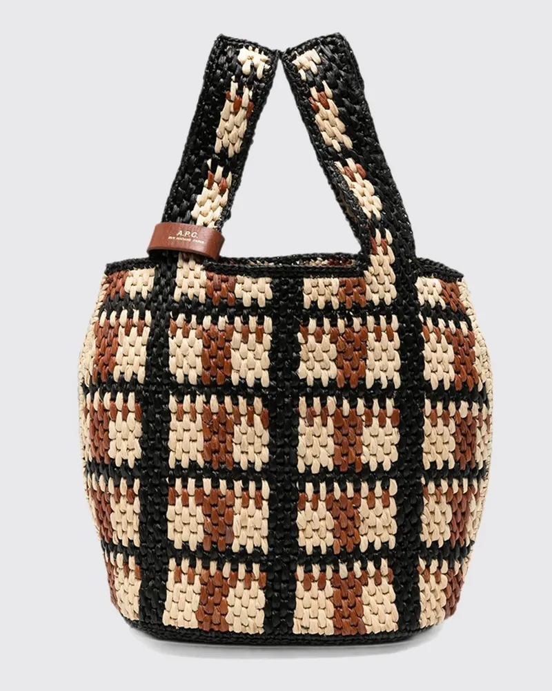 A.P.C. Kleine Handtasche Panier Pecan aus zweifarbigem gehäkeltem Bast Bunt