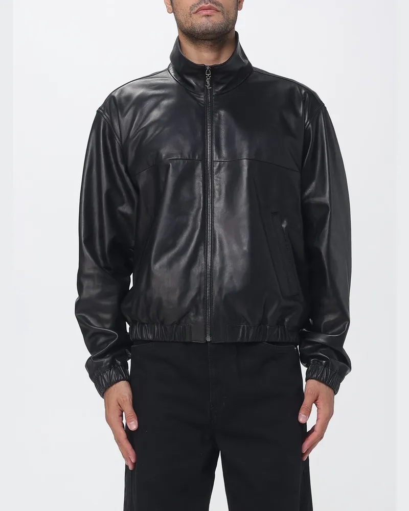 Saint Laurent Bomberjacke von aus Lammleder mit hohem Kragen und Reißverschluss Schwarz