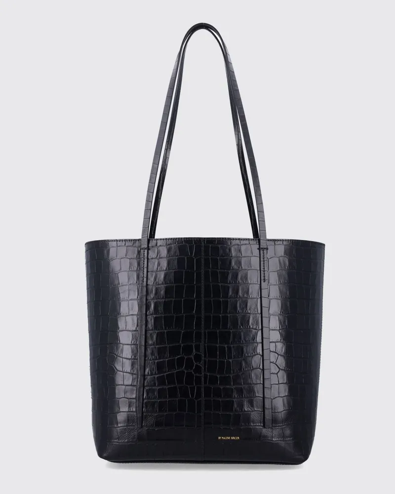 By Malene Birger Schultertasche aus Kalbsleder mit Kroko-Prägung Schwarz