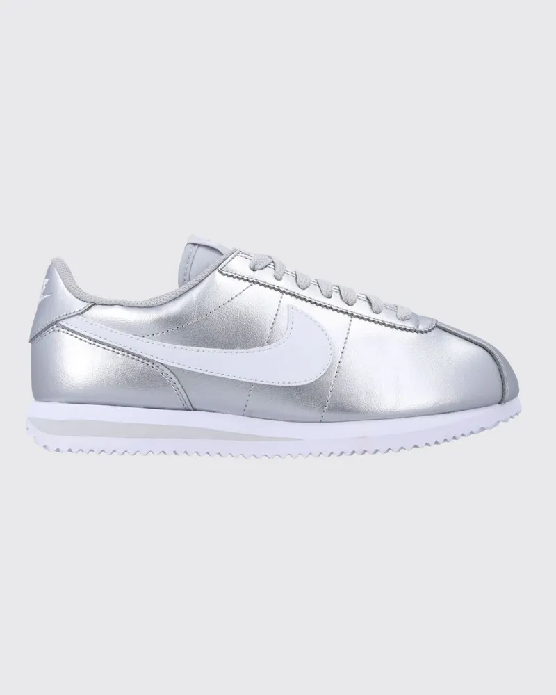 Nike Cortez Sneakers aus laminiertem Leder mit Swoosh-Logo und runder Kappe Silber
