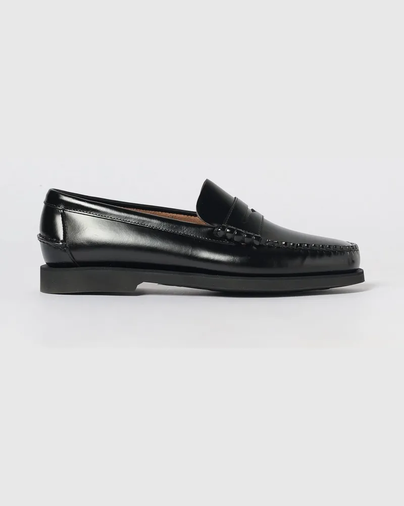 Sebago Pennyloafer aus gebürstetem Leder mit Steg und hochgezogener Naht Schwarz