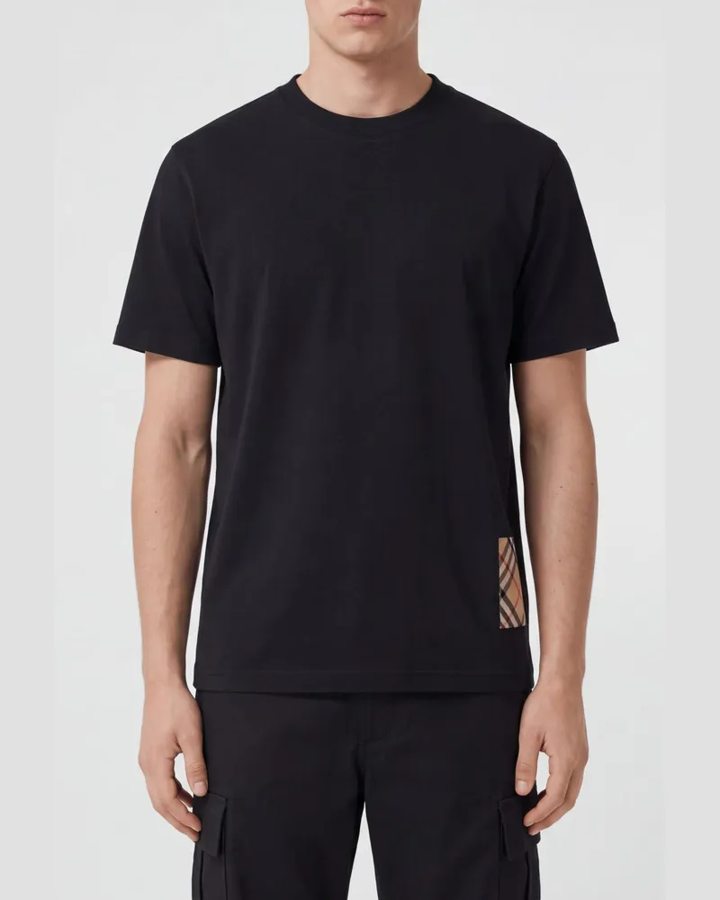 Burberry Schwarzes Baumwoll-T-Shirt mit kontrastierend gesticktem EKD-Logo Schwarz