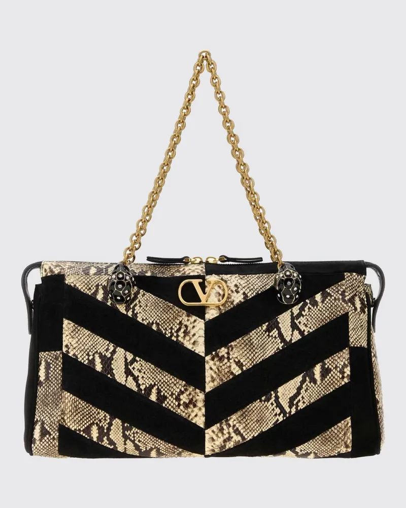 Valentino Garavani Panthea Schultertasche von aus Python und Wildleder mit VLogo Beige