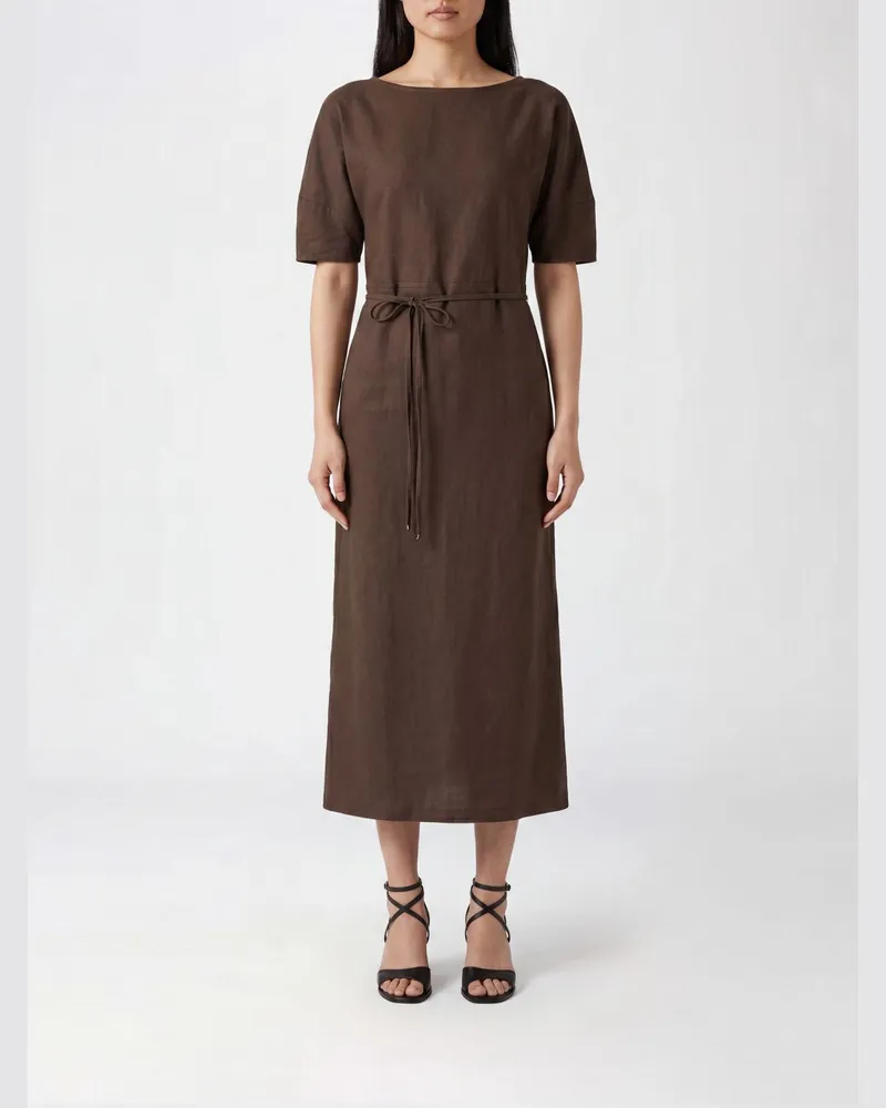 Christophe Lemaire Midi-Kleid aus Baumwolle und Leinen Braun
