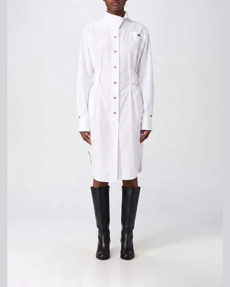 Vivienne Westwood Midi-Hemdblusenkleid aus Baumwolle mit gesticktem Orb-Logo Weiß