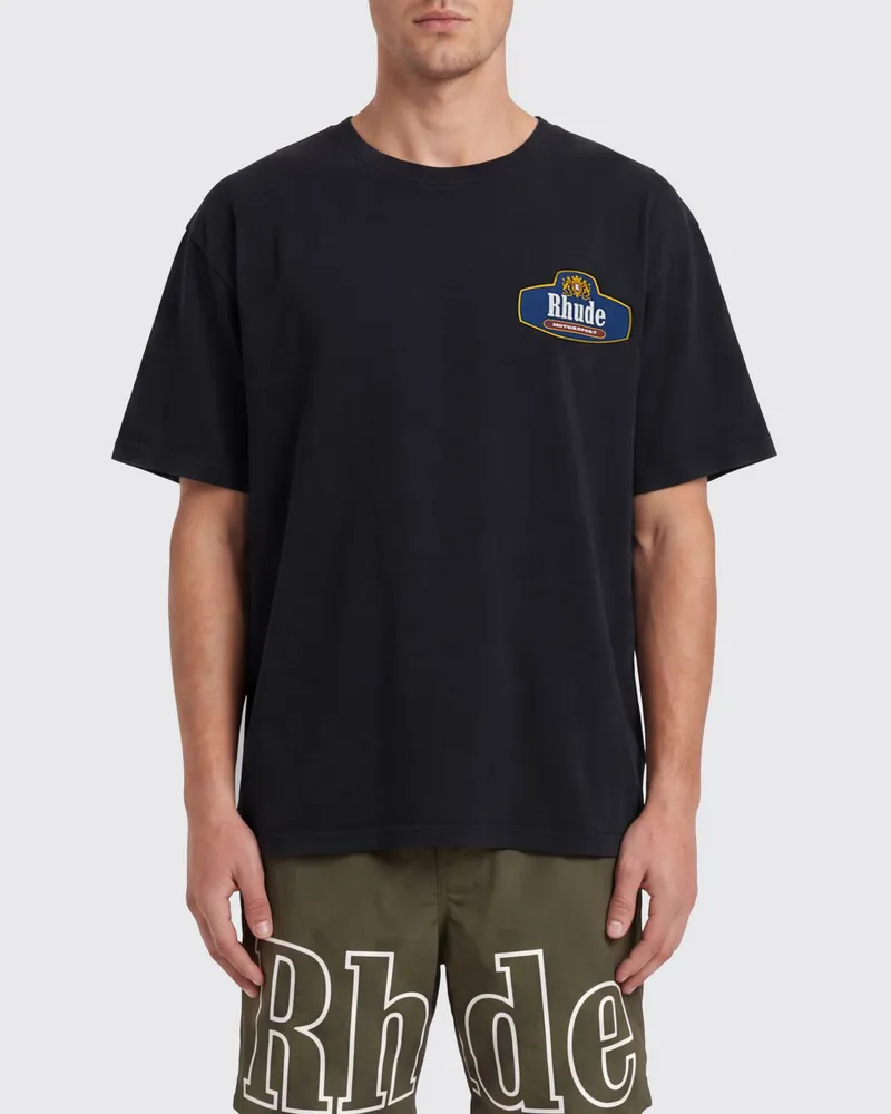 RHUDE Baumwoll-T-Shirt mit Logo-Print im Vintage-Stil und Rundhalsausschnitt Schwarz