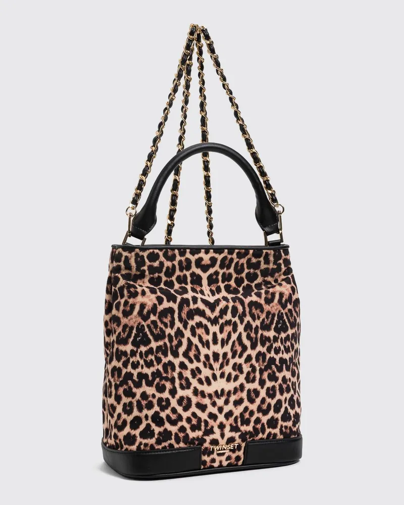 Twin-Set Handtasche mit Animal-Print und abnehmbarem Ketten-Schulterriemen Bunt