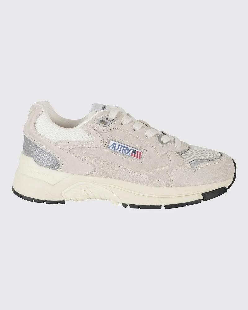 AUTRY Zweifarbige Hyperway Sneaker aus Leder und Mesh mit Cut-Out-Logo Ecru