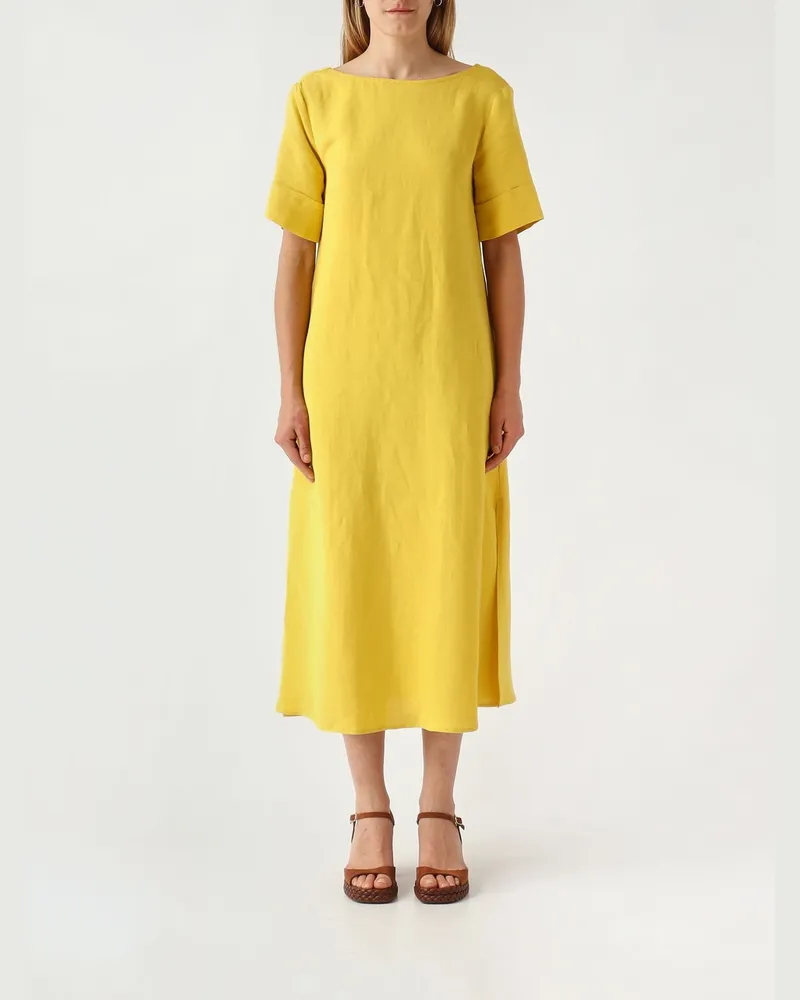Maliparmi Midi-Kleid aus Leinenmischung Zitronengelb