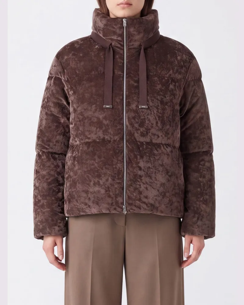 Herno Gesteppte Mikrofaser-Daunenjacke von mit Stehkragen und Kapuze Braun