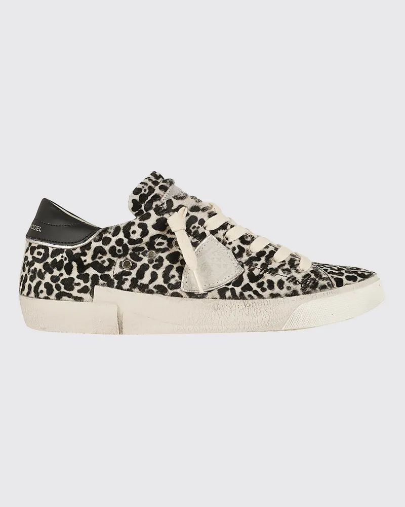 Philippe Model Niedrige Sneaker aus Kalbsleder und Stoff mit Glitzereinsätzen Schwarz