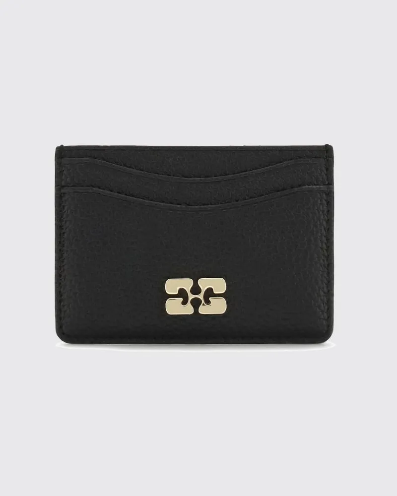 Ganni Kartenetui aus recyceltem Leder mit Butterfly-Logo Schwarz
