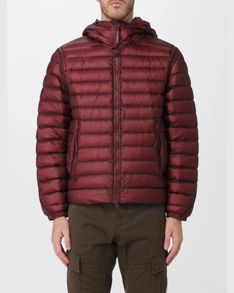 C.P. Company Kurze Nylon-Daunenjacke mit ikonischer Goggle-Kapuze Rot