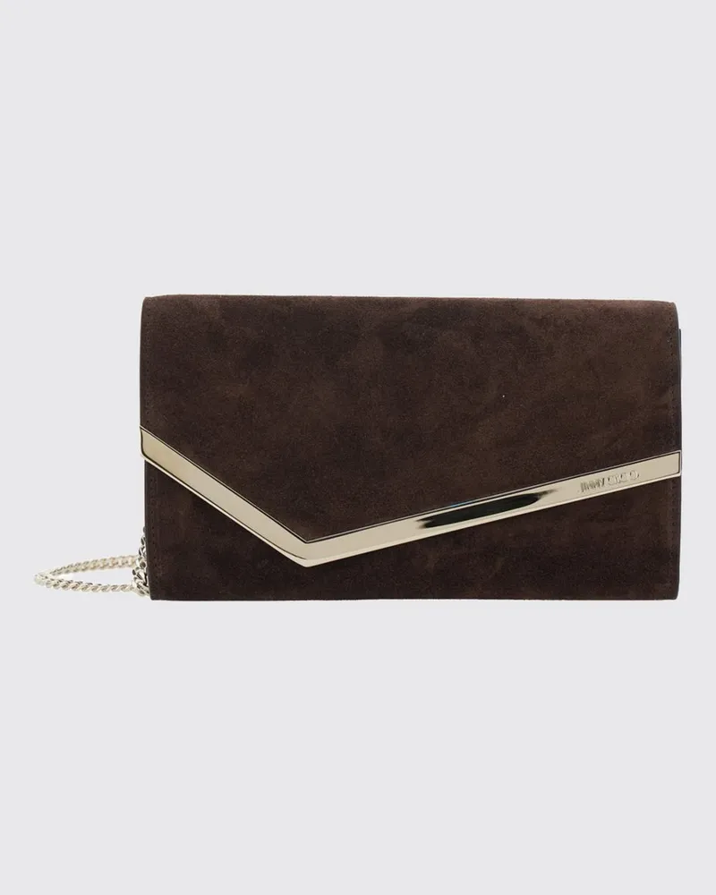 Jimmy Choo Emmie Clutch aus Veloursleder mit Kettenschulterriemen Braun