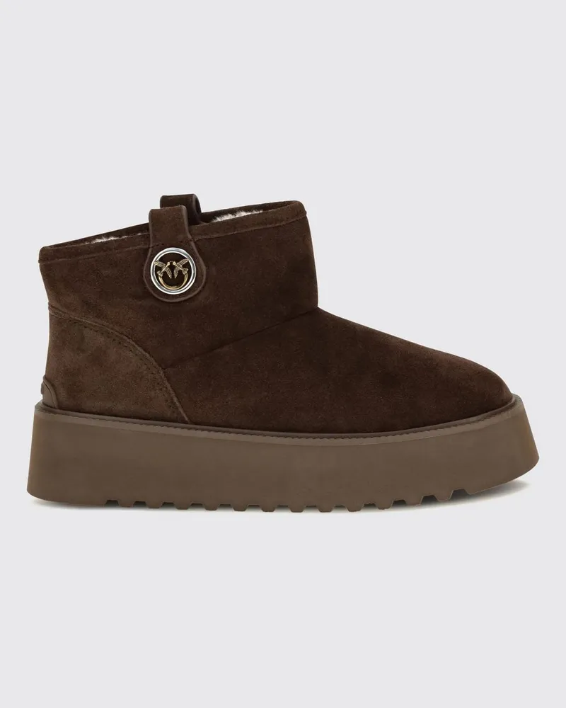 Pinko Martina Wildleder-Schneestiefel mit Plateausohle und Love Birds-Logo Dark