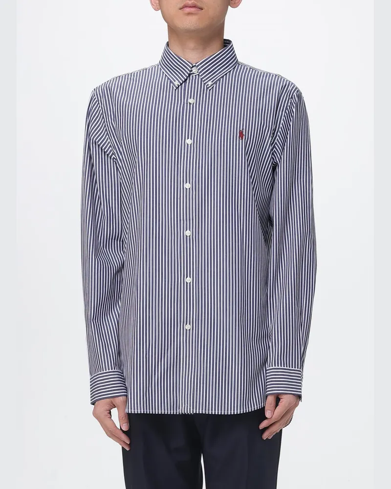Ralph Lauren Gestreiftes Baumwoll-Freizeithemd Blau
