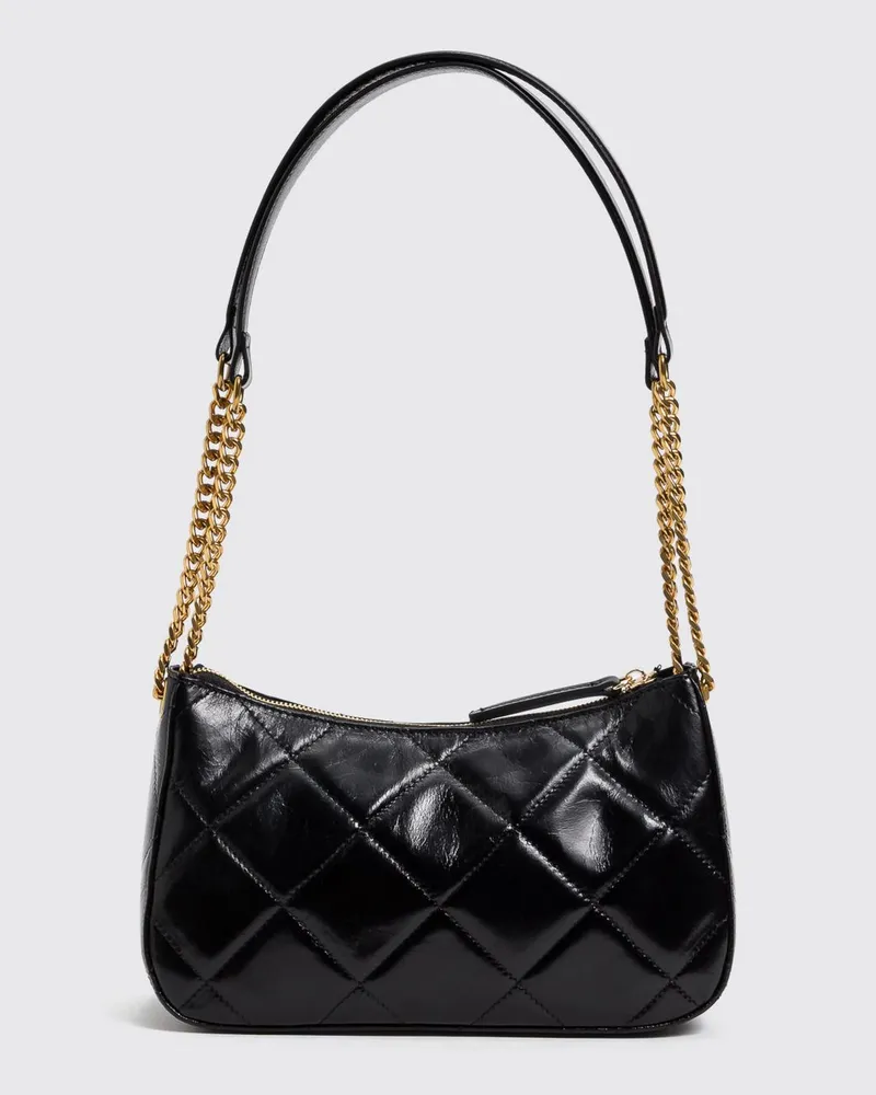 Twin-Set Schultertasche aus Matelassé-Leder mit doppeltem Henkel Schwarz